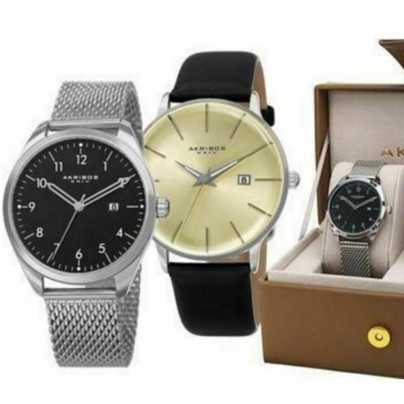 Akribos XXIV Mens Steel Mesh & Watch Set of 2
